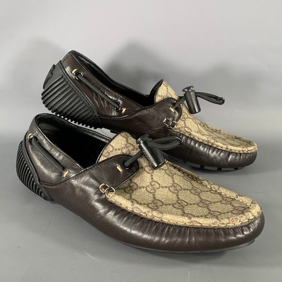 GUCCI Size 9.5 Tan Brown Monogram Leather Drivers Loafers main image 6